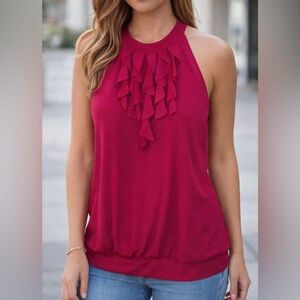 Double Take Pink Fuchsia Ruffle Sleeveless Blouse Size L